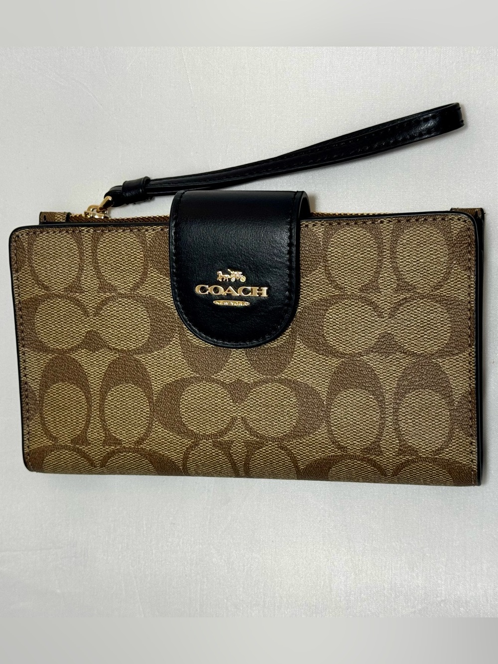 Coach- Tech Wallet- Signature Print-Khaki/ Black